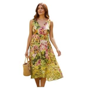 Avenue Floral Dress Size 16 Sleeveless V-Neck Fit & Flare Spring Summer